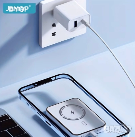 Външна батерия - зарежда iPhone без кабел, лепи се магнитно за телефона (5000 mAh), снимка 2 - Външни батерии - 53072984