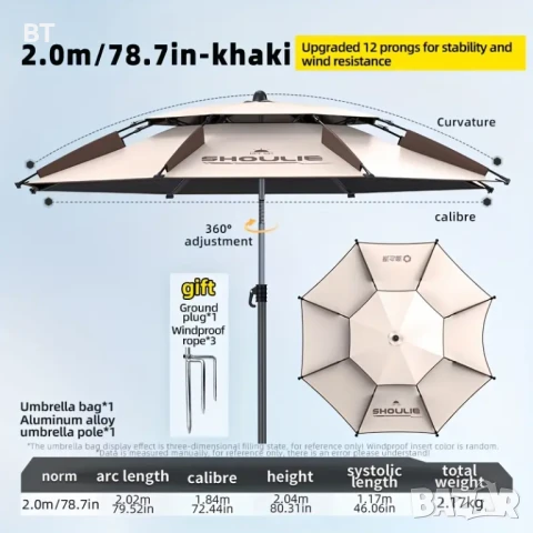 Ветроупорен плажен чадър с UV  защита