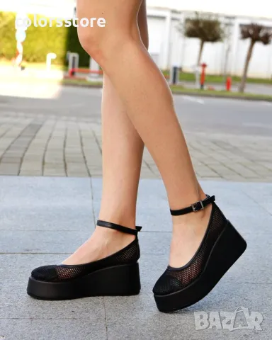 Обувки на платформа - черна мрежа - FG10-1