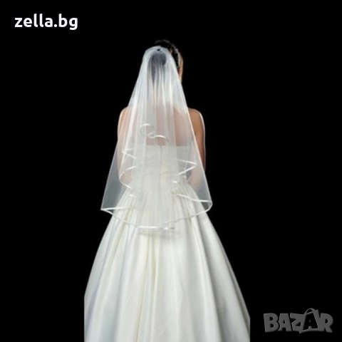 Бял булчински воал с гребен 2022 късо средна цена евтин софийски тюл, снимка 6 - Сватбени рокли - 35255619