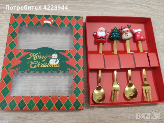 🎄 Коледен комплект лъжички и вилички 4 броя – в подаръчна кутия, снимка 5 - Прибори за хранене, готвене и сервиране - 51975116