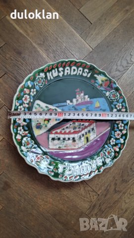 Голяма декоративна чиния,ръчна изработка със  забележителности на Кушадасъ Турция, снимка 3 - Антикварни и старинни предмети - 37265912