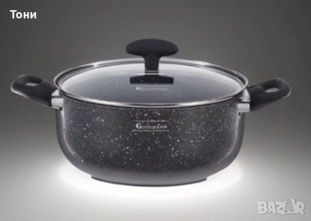 Тенджера Goldmann, Алуминий, Мрам. покр., Черен, снимка 1