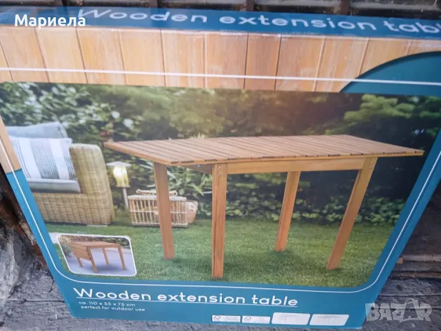 Дървена разтегателна градинска маса 110 х 55 х 75 см, снимка 2 - Маси - 47435838
