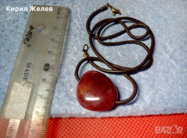 КРАСИВО СТАРО ВИНТИДЖ АРТ КОЛИЕ с ЧЕРВЕН АХАТ / ШНУРЧЕТО се НУЖДАЕ от НОВА ЗАКОПЧАЛКА 30676, снимка 2 - Колиета, медальони, синджири - 47316459