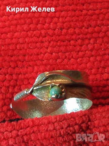 СТАРИННА ЛИСТОВИДНА АРТ НУВО СРЕБЪРНА ОБЕЦА STERLING D АНГЛИЯ РЪЧНА РАБОТА с НАТУРАЛЕН ТЮРКОАЗ 40322