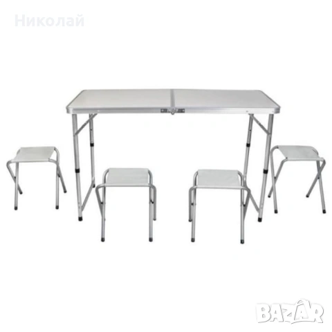 Сгъваема алуминиева маса с 4 стола – практичен комплект за къмпинг, двор и отдих, снимка 3 - Къмпинг мебели - 53301378