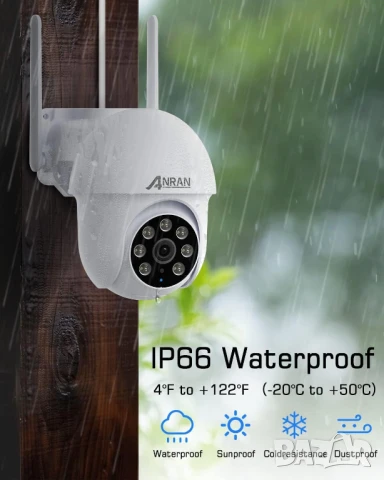 ANRAN 5MP PTZ WiFi FHD охранителна камера за външно видеонаблюдение IP66, снимка 6 - HD камери - 51139301