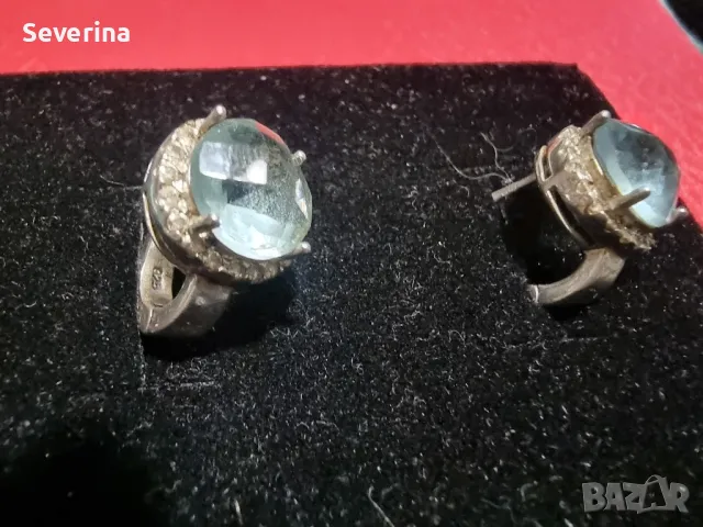 Нови,сребърни, масивни обеци със светлосин камък 