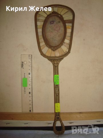 Ар НУВО ФРЕНСКО БРОНЗОВО АРИСТОКРАТИЧНО КРИСТАЛНО ОГЛЕДАЛО с РЪЧНА ВЕЗБА и ПЛОЧКИ СЛОНОВА КОСТ 21038, снимка 15 - Антикварни и старинни предмети - 38258153