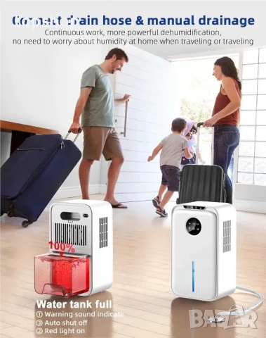 НОВ влагоуловител YP2318 2200ml, за дома с дренажен маркуч. Бял, снимка 5 - Влагоабсорбатори и влагоуловители - 50502579