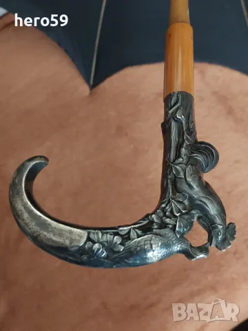 Стар антикварен чадър със сребърна ръкохватка-сребро 900, снимка 2 - Антикварни и старинни предмети - 49044110