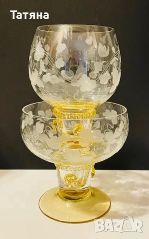 10 Кристални чаши за вино. Германия 1960-70, Theresienthal, Россия ръчна  изработка, кехлибарен цвят, снимка 2 - Чаши - 53135595