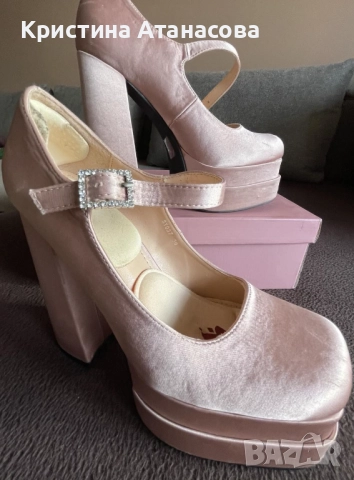 👠 Дамски обувки пудра - сатен 💎, снимка 7 - Дамски обувки на ток - 52110946