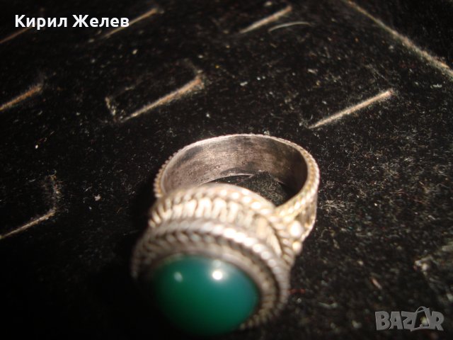 СРЕБЪРЕН СТАР 19 ВЕК ПРЪСТЕН с ГОЛЯМ ШЛИФОВАН КАМЪК ЗЕЛЕН АХАТ - СРЕБРО СТАРО ГРАДСКО БИЖУ 22478, снимка 14 - Антикварни и старинни предмети - 33046862