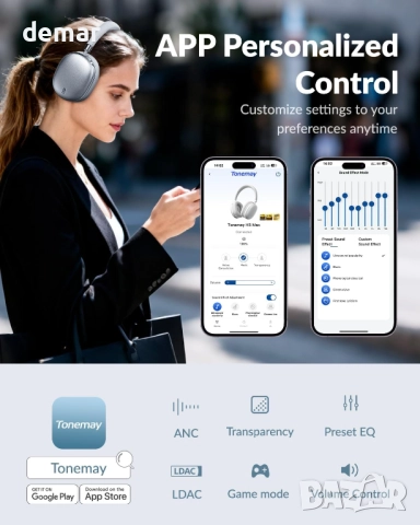 Безжични слушалки H5Max, -56dB хибридно активно шумопотискане, Hi-Res, снимка 5 - Bluetooth слушалки - 52972551