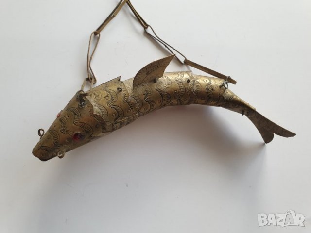 Винтидж шарнирна месингова риба -16 см, снимка 3 - Антикварни и старинни предмети - 40228388