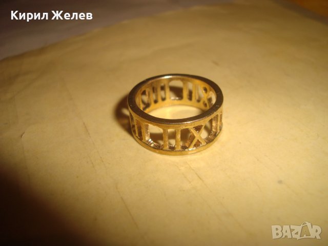 ПОЗЛАТЕН РЕТРО ВИНТИДЖ АРТ ПРЪСТЕН АЖУРЕН РИМСКИ ЦИФРИ ТИП ХАЛКА 27643