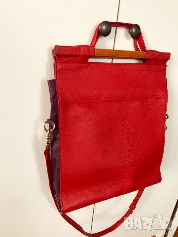 Дамска чанта корал червена и лилаво ретро стил дълга дръжка , снимка 6 - Чанти - 40397251