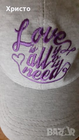 шапка бейсболна с козирка, сива, плътен мек плат, 100% памук SYT - Love is all you need, снимка 2 - Шапки - 43536107