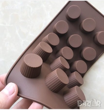 15 цилиндри релефни капсули мини кошнички силиконов молд форма за фондан шоколадови бонбони гипс , снимка 2 - Форми - 29049127