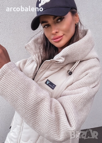 Дамско кремаво по-дълго яке, изработено  от комбиниран материал , снимка 11 - Якета - 52000456