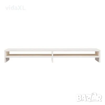 vidaXL Поставка за монитор, бяла, 100x24x13 см, бор масив（SKU:813920）, снимка 4 - Други - 49162461