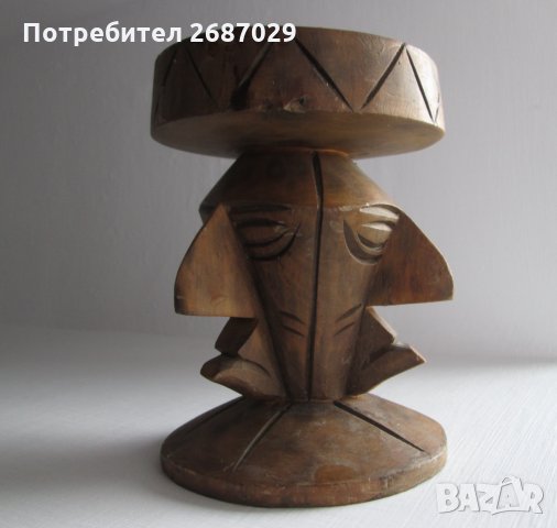 Стар дървен пепелник, уникат пластика фигура с профили, снимка 2 - Статуетки - 32730620