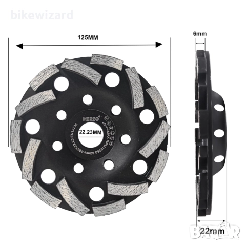 HERZO 125 мм x 22,23 мм, шлифовъчен диск за бетон НОВ, снимка 3 - Други инструменти - 52819138