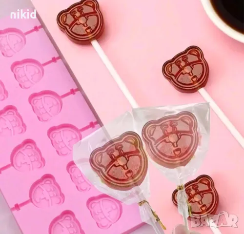 12 бр мече мечета силиконов молд форма за направа на близалки на клечка декор торта фондан шоколад, снимка 2 - Форми - 48327412