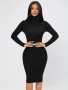 Черна рокля по тялото с поло-яка и дълъг ръкав ХС/С размер 
