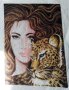 Гоблен "Жена с леопард" 21*28см, снимка 1 - Гоблени - 11444562
