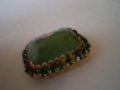 ЗеленаЧехия брошка - игла  Чешко стъкло 1930-40-те години, снимка 8