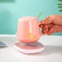 Комплект чаша с капак, лъжичка и нагревател Digital One SP01021, за поддържане на топли напитки, роз, снимка 1