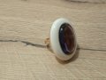 Сребърен пръстен с лилав камък, емайл и позлата, снимка 4