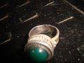 СРЕБЪРЕН СТАР 19 ВЕК ПРЪСТЕН с ГОЛЯМ ШЛИФОВАН КАМЪК ЗЕЛЕН АХАТ - СРЕБРО СТАРО ГРАДСКО БИЖУ 22478, снимка 14