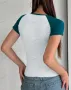 Дамска Y2K секси тениска с U-образно деколте с контрастен цвят и къс ръкав, 4цвята , снимка 4