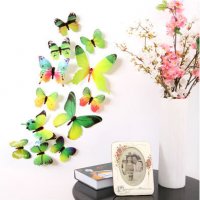 Декоративни 3D пеперуди за стена ЗЕЛЕНИ, снимка 1 - Декорация за дома - 26205741