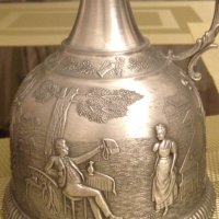 Немски старинен комплект от калай кана чаши серия Lindenwirthin , снимка 3 - Антикварни и старинни предмети - 43170009