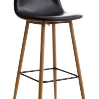 Бар стол от черна изкуствена кожа/цвят дъб, снимка 1 - Столове - 43675646