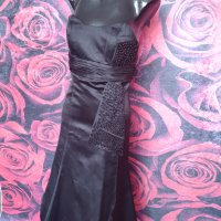 Черна елегантна разкроена рокля бюстие под коляното с мъниста М, снимка 6 - Рокли - 36763642