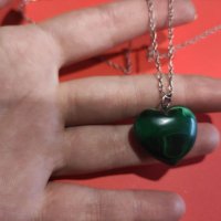 Сребърен синджир с сърце от зелен малахит (23), снимка 5 - Колиета, медальони, синджири - 37761514