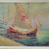 Картина, лодки, море, худ. Н. Селиванов, 1970 г., снимка 1 - Картини - 44012628