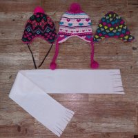 Лот 2-3год.от 3 броя детски шапки и шал, снимка 1 - Шапки, шалове и ръкавици - 43144198