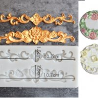 2 орнамента орнамент с роза силиконов молд форма за декорация и украса торта фондан, снимка 1 - Форми - 27811726