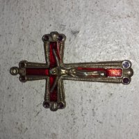 Стар бронзов кръст с емайл, снимка 3 - Антикварни и старинни предмети - 39943472