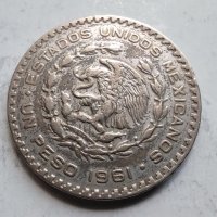 1 песо сребро Мексико 1961г, снимка 4 - Нумизматика и бонистика - 40547624