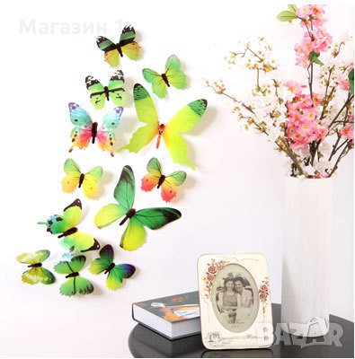 Декоративни 3D пеперуди за стена ЗЕЛЕНИ, снимка 1
