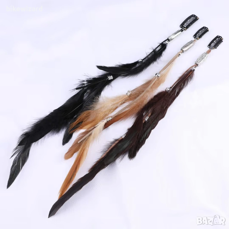 Бохо щипка за коса с паунови пера – 3 броя НОВИ, снимка 1