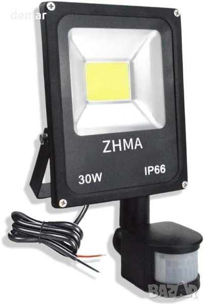 Външен водоустойчив PIR LED прожектор със сензор за движение, 30W, 6000K,12V, снимка 1